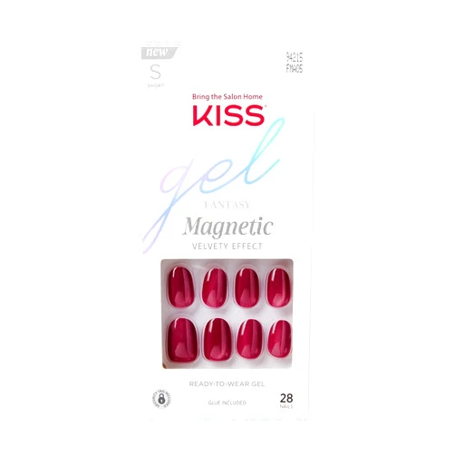 KISS Gel Fantasy, Press-On Nails, Nail glue included, 'Set Us Free', Red, Short Size, Oval Shape, Includes 28 Nails, 2g glue, 1 Manicure Stick, 1 Mini File