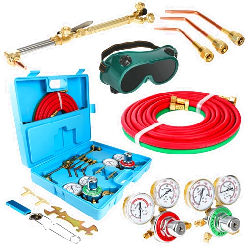 Cuilvu Oxygen Acetylene Torch Kit Oxy Gas Welding Cutting Brazing Set Portable Welder Tool Nozzles Regulator Hose Gauges Blue Case