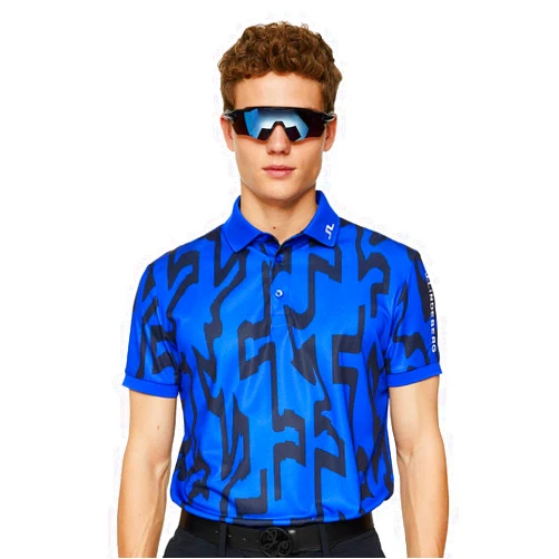 J. Lindeberg Tour Tech Print Bridge Blue Mens Golf Polo