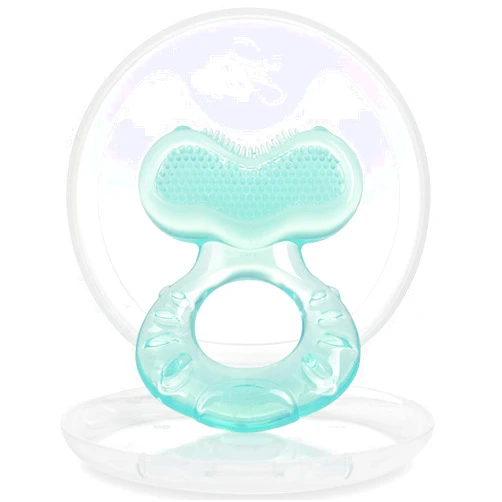 Nuby Silicone Teethe-EEZ Teether with Bristles, Includes Hygienic Case, Aqua (Pack of 1)