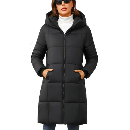 Ceauros Women's Hooded Long Puffer Coat Winter Warm Full Zip Lightweight Quilted Jacket with Pockets