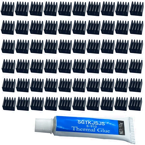 SGTKJSJS 60pcs Mini Heatsink Kit, Cooler Heat Sink for Cooling VRM Stepper Driver MOSFET VRam Regulators (8.8mmx8.8mmx5mm) Black