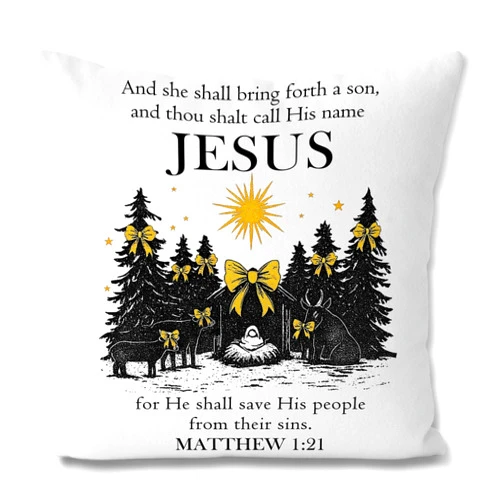 HAOYOUFUQI Christian Christmas Nativity 18x18 Pillow Cover, Jesus Birth Christmas Decor, Coquette Bow Xmas Tree Bible Verse Decorative Throw Pillow Covers for Bedroom Living Room Home