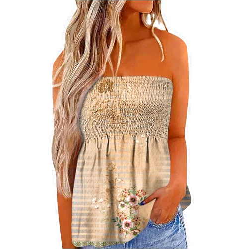 Shusuen Camisole Tank Top Summer Tank Tops for Women, Women Strapless Bandeau Tank Casual Loose Holiday Tube