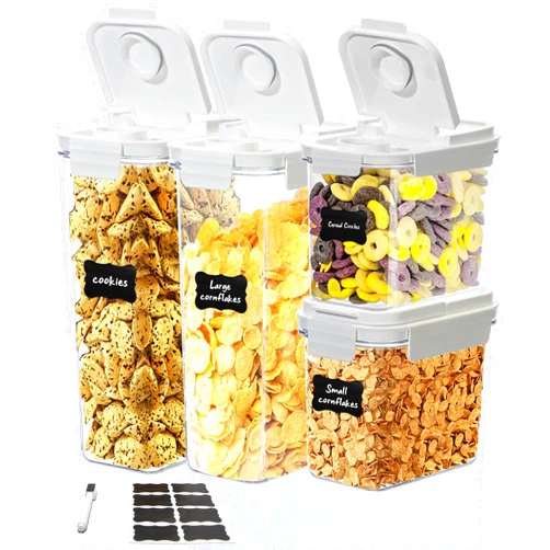 XhOSLAnd Cereal Storage Container Set (Measuring Cups) BPA-Free PET Material, Reusable, Pantry Organizer, Food Portion Containers (FG4sets)