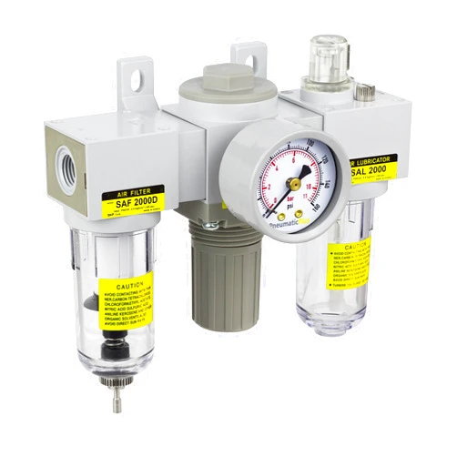 PneumaticPlus SAU2000M-N02G Mini Three-Unit Combo Compressed Air Filter Regulator Lubricator FRL, Air Preparation Unit 1/4