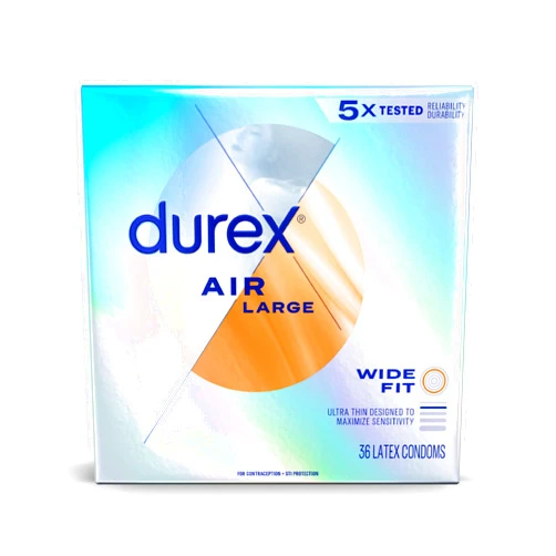 Durex Air Condoms, Extra Thin, Transparent Natural Rubber Latex Condoms for Men, Wide Fit, FSA & HSA Eligible, 36 Count