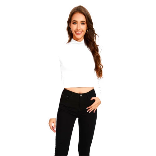 MadHeart Womens Long Sleeve Crop Tops Slim Fit Cropped Mock Neck Base Layer Shirts