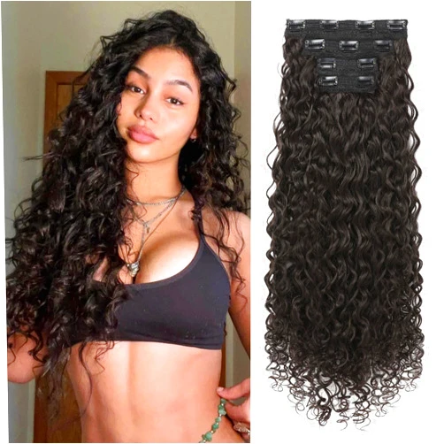 LONAI 4PC Clip in Hair Extensions, 100％ Pure Protein Silk Curly Hair Extension for Women, 26 Inch Long Soft Natural Hair Extensions-Dark Chocolate Brown