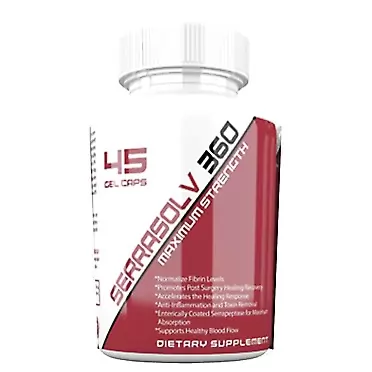Serrasolv 360 (180,000 SPU’s Per Cap): Maximum Strength Serrapeptase Enzyme High-Potency Supplement Enteric Coated 180,000 SUs per Capsule Reduces Inflammation, Scar Tissue, Pain, Sin (45 Capsules) 45 Count (Pack of 1)