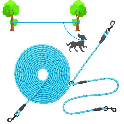 MOTZABO 30FT Dog Leash for 2 Dogs - Reflective Dog Trolley Runner Tie Out Cable for Yard, Camping, Training, Outdoor - Running Lead Rope Leash for 2 Dogs Walking Outside