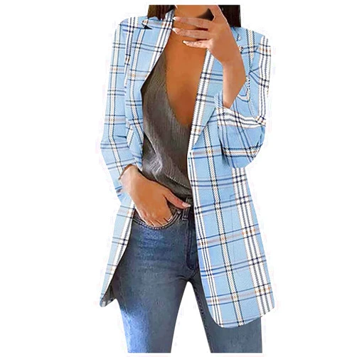 Generic Womens Blazers Blazers Outfits for Women Turtle Neck Work Plaid Cardigan Fall Summer Blazers 2024