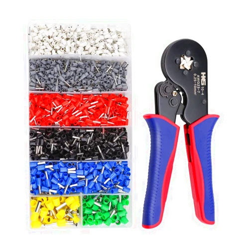 HKS Ferrule Crimping Tool Kit - Square Ferrule Crimper Plier (AWG 23-7) with 1900pcs Wire End-Sleeves Terminals Kit