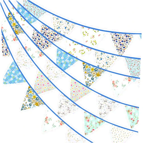 jijAcraft 39Ft Triangle Bunting Banner, 42Pcs Tea Floral Party Bunting Cotton Fabric Flags Pennant Garlands for Birthday Party, Wedding, Baby Shower, Outdoor and Home Decorations (Blue)