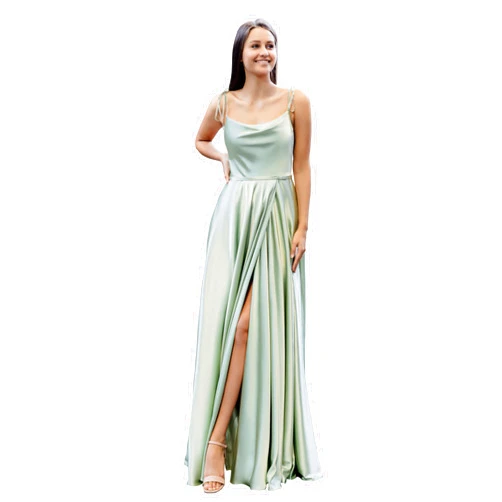 Vintys Teens' Satin Prom Dresses Long 2023 Pageant Dress Ball Gown Formal Evening Gown with Slit for Women VT022