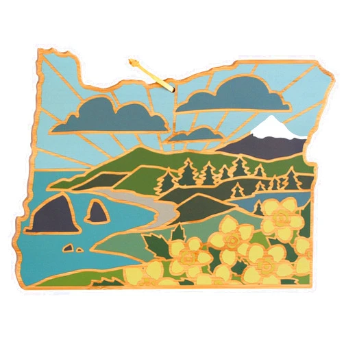 Totally Bamboo Oregon State Shaped Cutting Board and Charcuterie Serving Platter with Artwork by Summer Stokes, Includes Hang Tie for Wall Display Varies