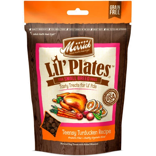 Merrick Lil’ Plates Grain Free Small Dog Treats, Natural Training Treats For Small Dogs, Teensy Turducken - 5 oz. Pouch