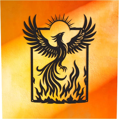 LumDecor Elegant Black Phoenix Sun Metal Wall Art Sculpture, Unique Phoenix Statue and Fire Wall Decor for Living Room Bedroom, Bathroom, Kitchen, Indoor and Outdoor, Gifts for Home and Office