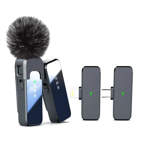 Rythflo Wireless Lavalier Microphone for iPhone Android PC with Noise Cancellation, 100ft Transmission, 18H Battery Life, Lightning & USB Type-C Wireless Lapel Microphone for Video Recording, Vlog, Streaming