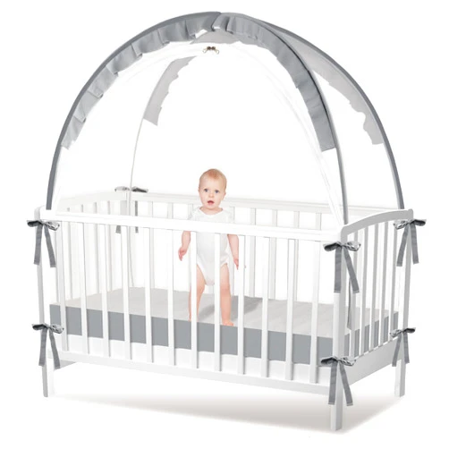 Zkaitoy Crib Tent - Crib Net to Keep Baby in, Stop Baby from Climbing Out of Crib, Pop Up Baby Crib Tent with Double Zip Strong Rods and Breathable Net Clear Visibility Easy to Install (Grey, Large)