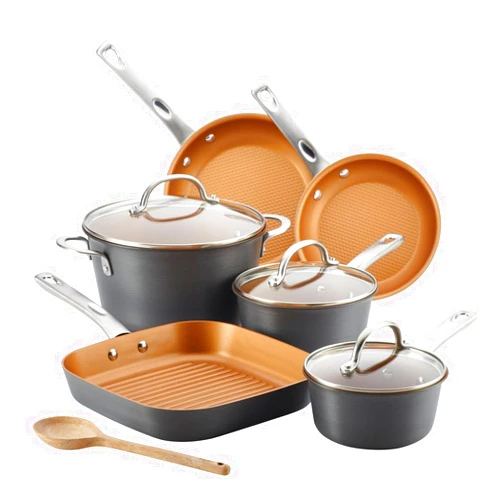 Ayesha Curry 80298 Home Collection Hard Anodized Aluminum Cookware Set, Gray - 10 Piece