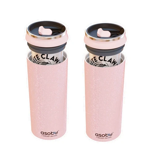 Asobu Multi Can Cooler Insulated Sleeve fits for Slim and Standard 12 Ounce Hard Seltzer Soda or Beer Cans with Straw- Valentine's Day Gift (Glitter pink 2 pack)