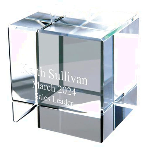 Executive Gift Shoppe | Personalized Crystal Cube Paper Weight with Custom Engraving - 2