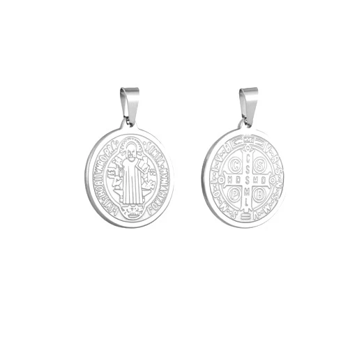 Generic Pendant Charm Stainless Steel, Round Religious St. Benedict Medal, Two-Tone Finish, Jewelry Making Supply, Model: 7632300