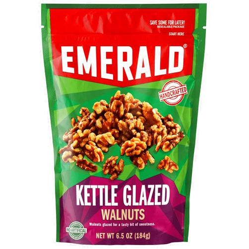 Emerald Nuts Kettle Glazed Walnuts (1-Pack) | 6.5 Oz Resealable Bag | Kosher Dairy Certified, Non-GMO, Contains No Artificial Preservatives, Flavors or Synthetic Colors