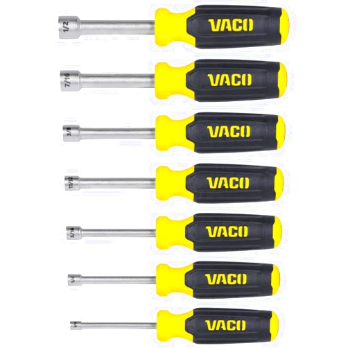 VACO VAC7070 7-Piece SAE Nut Driver Set, Laser Etched Sizes, Magnetic Tip, Hollow Shaft and Comfort Grip for Precise Hex Nut Driving
