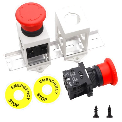 mxuteuk 2pcs 22mm 2 NC Red Mushroom Emergency Stop Push Button Switch+mxuteuk 2PCS 22mm 2 NC Red Mushroom Emergency Stop Push Button Switch AC 660V 10A with 2PCS Mounting Bracket,1PCS DIN Rail