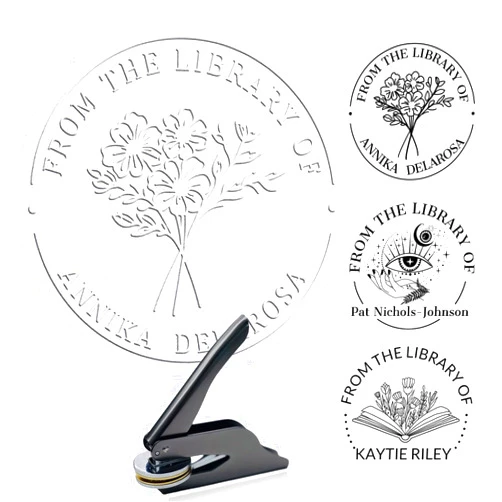 HJX Personalized Book Embosser Stamp Custom Floral Book Embosser Stamp with Name,from The Library of for Books Lover