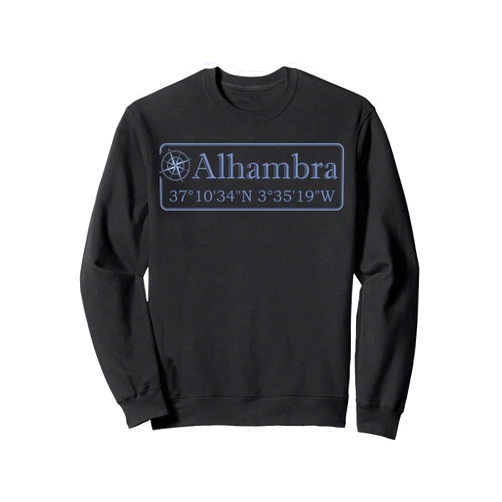 Alhambra Erinnerungsstücke Merch Alhambra Granada Spain Map Location coordinates Souvenir Sweatshirt