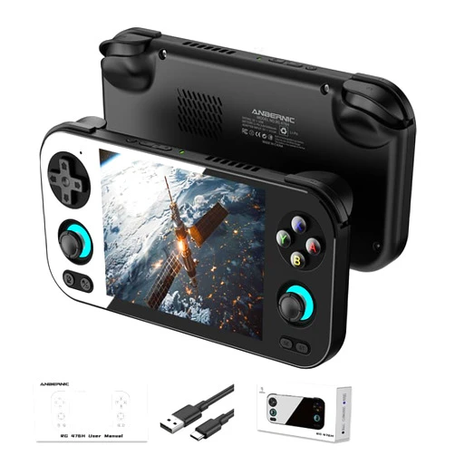 Ayhgicxt Anbernic RG476H Retro Handheld Game Console 4.7-inch LTPS in-Cell Screen No Card Android 13 System 128G Storage Support AI Functions 3D Hall Effect Joystick WiFi Bluetooth HD and TV Output Black