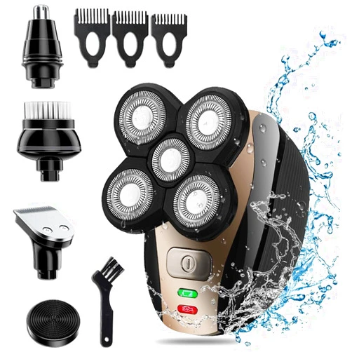 THE PERFECT PART 5-in-1 Rotary Electric Razor Bald Head Shaver | 4D Rechargeable and Cordless Beard Trimmer | Includes Skull Shaver, Clippers, Nose Hair Trimmer, Face Scrubber & Facial Cleansing Brush