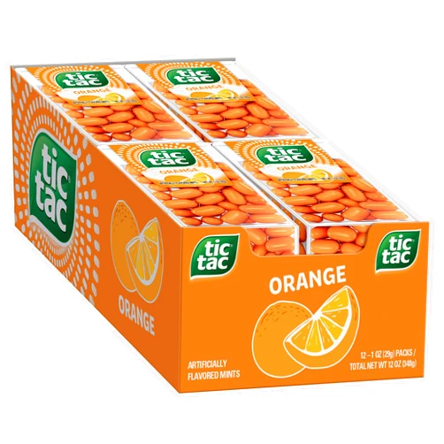 Tic Tac Orange Flavored Mints, Bulk 12 Pack, On-The-Go Refreshment, 1 Oz Each