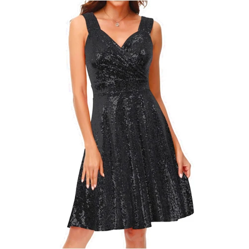 GRACE KARIN Women's Sequin Dresses Sleeveless V-Neck Sparkly Glitter Evening Party Dress