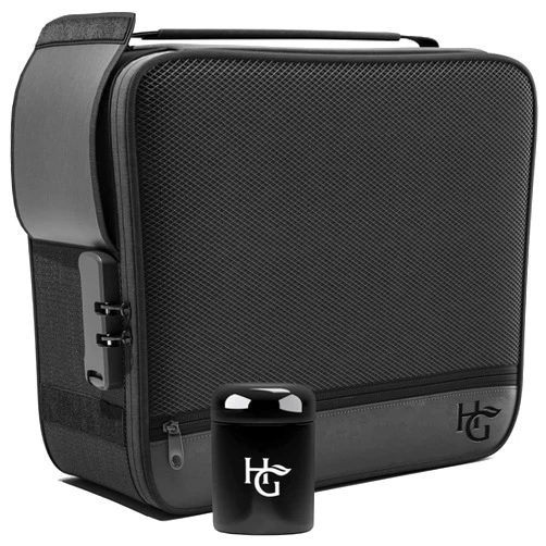 Herb Guard XL Smell Proof Bag & Airtight Case with Combination Lock (Container Holds Up to 5 Ounces) - Includes YKK Zippers, 250ml / Half oz Smell Proof Jar, Built in Tray & Travel Bags (Black)