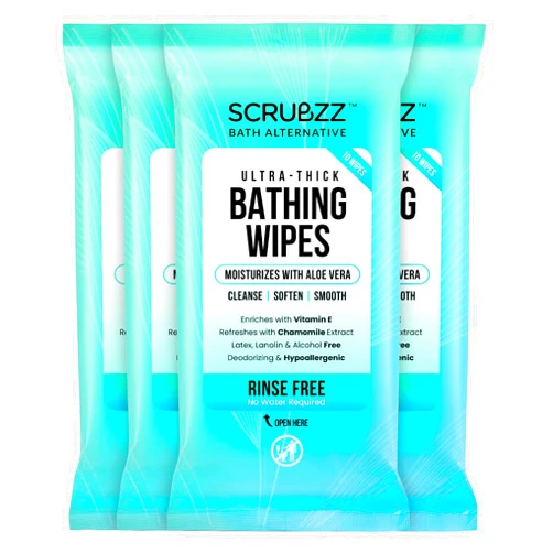 Scrubzz Extra Large Bath Wipes for Adults Bathing No Rinse - Disposable Body Cleansing Wipes for Men, Women & Elderly - Great for Gym, Camping, Post Surgery - Shower Wipes - 40 Count