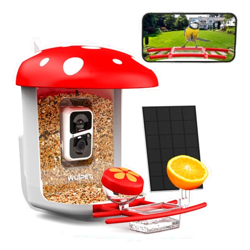 WUIPET Bird Feeder with Camera, Smart Bird Feeder Camera with AI Identify Bird Species, Auto Capture Bird Videos & Instant Notifications, Live View, Solar Panel, Ideal Gift for Bird Lover, Red