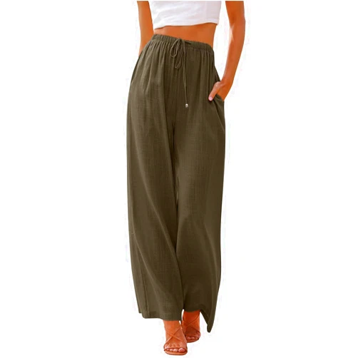 LILLUSORY Women's Linen Summer Palazzo Pants Flowy Wide Leg Beach Pants with Pockets