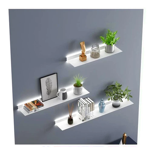 SHUICAO Wall Shelves Floating Shelves Wall Mounted Set of 3, Illuminated Wall Shelf Linear Floating Shelf Simple and Modern Wrought Iron Wall Shelves for Plant Shelf Or Bookshelf, Wall Storage Shelf