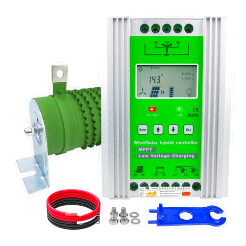 Marsrock 1400W 12V/24V Auto Off Grid MPPT Wind Solar Hybrid Charge Controller Suitable for 800W Wind with 600W Solar Panel System with Booster Function