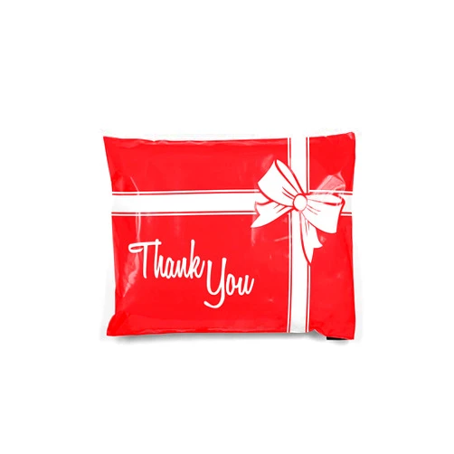 Shop4Mailers 10 x 13 Thank You Christmas Gift with Bow Red and White Holiday Poly Bag Mailer Envelopes 2 Mil (100 Pack, Red Gift)