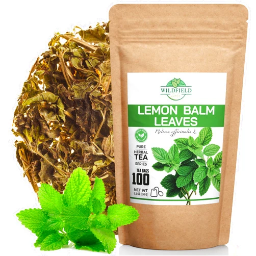 WILDFIELD HERBS 100 Bags Dried Lemon Balm Herb Frontier Loose Lemon Balm Tea Bags (Melissa Officinalis tea) - 100 Count 1.5 g Tea Bags Melissa Herb Tea te de toronjil