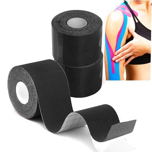 GTAGKOMMEN 3 Rolls 2inch x 16ft Kinetic Tape Breathable Hypoallergenic Elastic Athletic Tape for Ankle Wrists Knees Elastic Running Tennis Swimming Football Sports Activities Tape Muscle Pain Relief Black