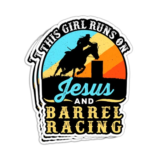 HOSALA (3in - 3Pcs) This Girl Runs On Jesus and Barrel Racing Sticker Funny Barrel Race Sticker Cowgirl Gift Decoration Graphic for Tumbler Journal Wall Helmet Bumper