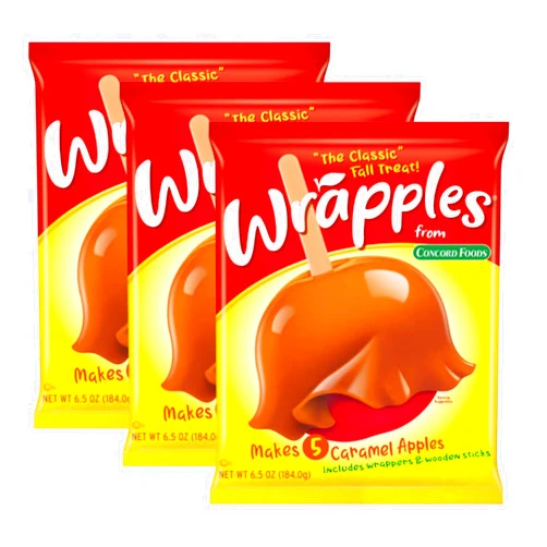Concord Foods Wrapples Caramel Apple Wraps, Easy Caramel Treats at Home - Includes Wraps and Sticks for Delicious Apples! 6.5 oz (Pack of 3)