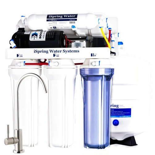 iSpring RCC7P 75 GPD Reverse Osmosis System with Pump, 5-Stage Boosted Performance Superb Taste Under Sink Reverse Osmosis Drinking Water Filtration System with Brushed Nickel Faucet