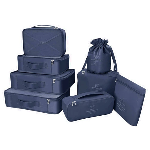 BETLLEMORY Packing Cubes 8 Sets Travel Luggage Organizers Include Waterproof Shoe Storage Bag Convenient Packing Pouches for Traveller (Navy blue)